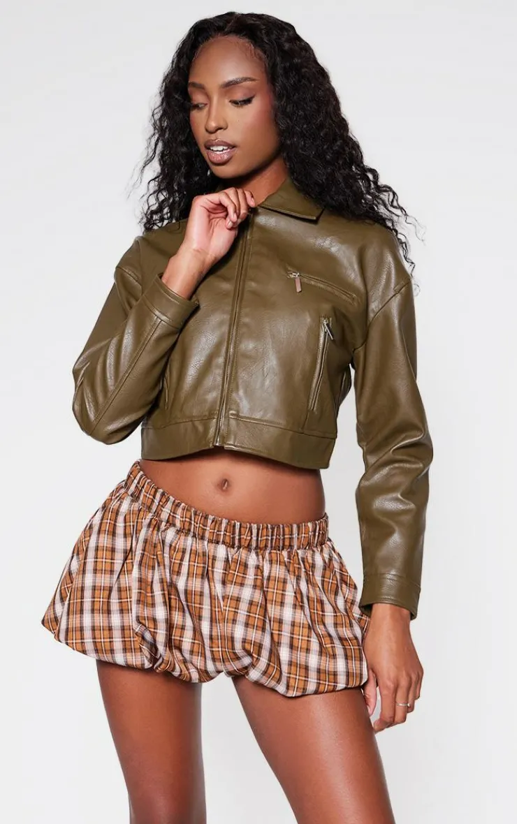 PrettyLittleThing Faux Leather Jackets*Textured Faux Leather Minimal Biker Jacket