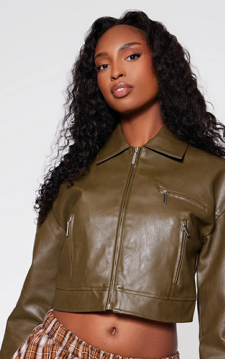PrettyLittleThing Faux Leather Jackets*Textured Faux Leather Minimal Biker Jacket