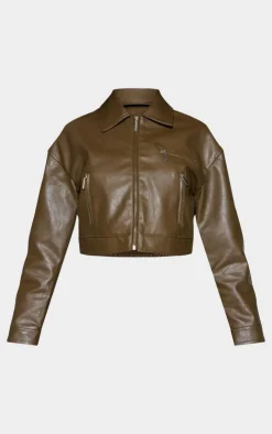 PrettyLittleThing Faux Leather Jackets*Textured Faux Leather Minimal Biker Jacket