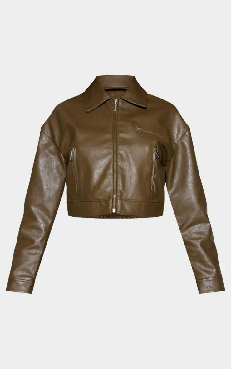 PrettyLittleThing Faux Leather Jackets*Textured Faux Leather Minimal Biker Jacket