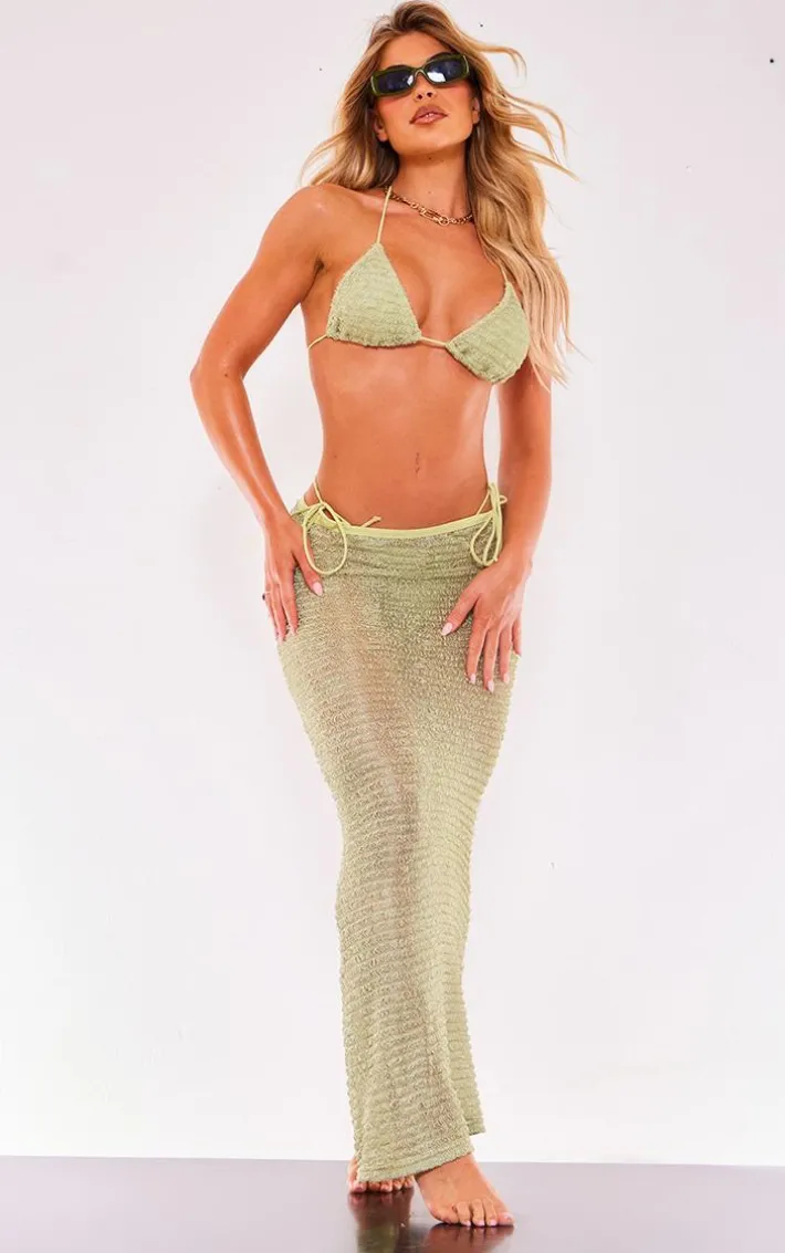 Sage Green Textured Fishtail Beach Maxi Skirt