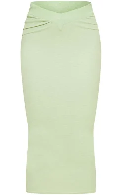 Green Textured Rib V Waist Midaxi Skirt-PrettyLittleThing Online