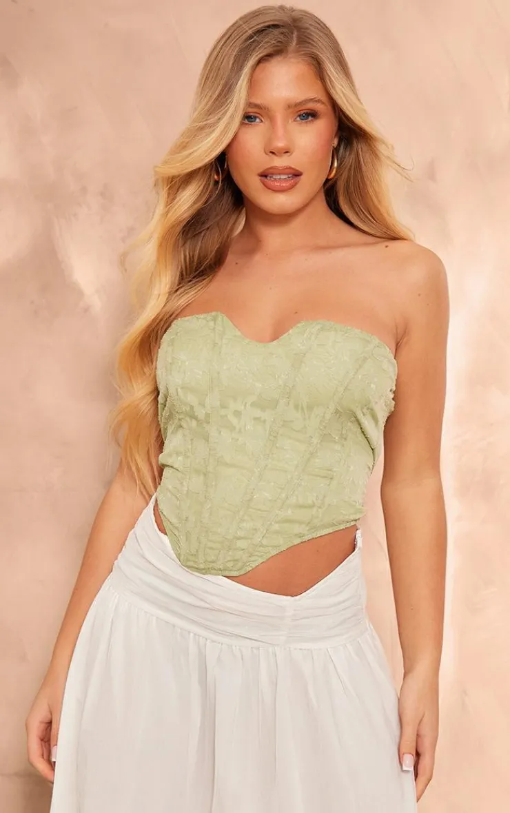 PrettyLittleThing Corsets*Textured Woven Boned Tie Back Corset