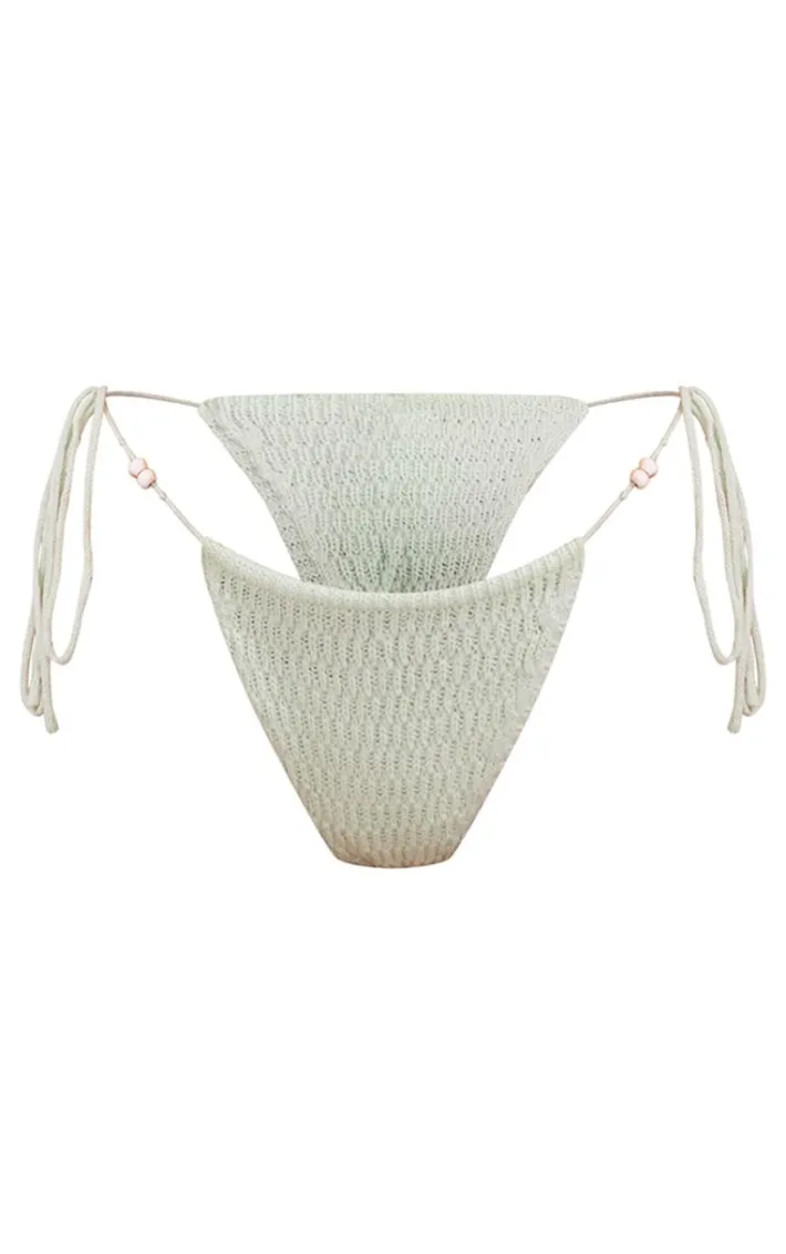 Sage Green Tie Side Crochet Bikini Bottoms