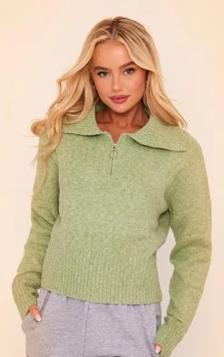 PrettyLittleThing Sweaters*Half Zip Knit Crop Sweater