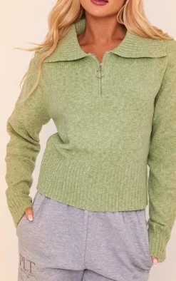 PrettyLittleThing Sweaters*Half Zip Knit Crop Sweater