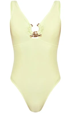 Sage Hammered Trim Plunge Swimsuit