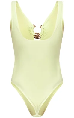 Sage Hammered Trim Plunge Swimsuit