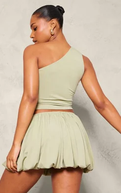 Hot PrettyLittleThing Jersey Puff Ball Mini Skirt Sage