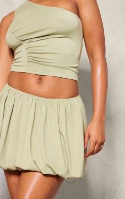 Hot PrettyLittleThing Jersey Puff Ball Mini Skirt Sage