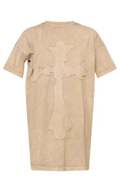 Acid Wash Cross Applique T Shirt Dress-PrettyLittleThing Sale