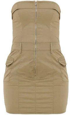 Cargo Pocket Zip Up Bandeau Bodycon Dress-PrettyLittleThing Outlet