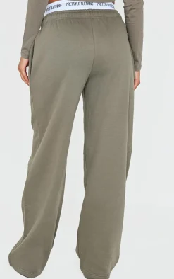PrettyLittleThing Embossed Studio Archives Wide Leg Sweatpants Sage Khaki
