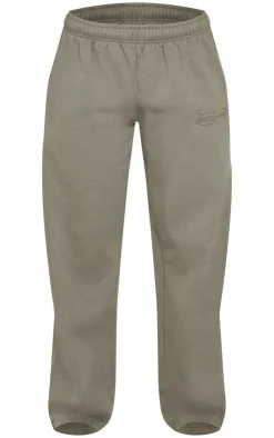 PrettyLittleThing Embossed Studio Archives Wide Leg Sweatpants Sage Khaki