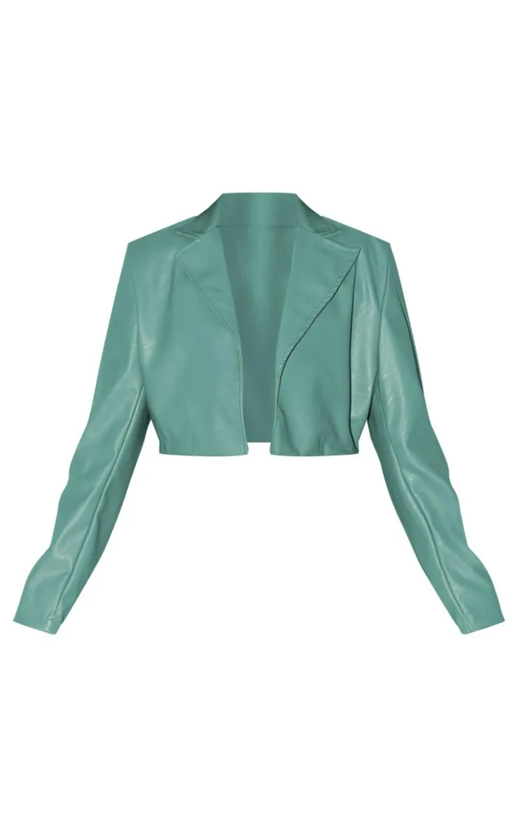 PrettyLittleThing Faux Leather Jackets*Faux Leather Minimal Crop Blazer