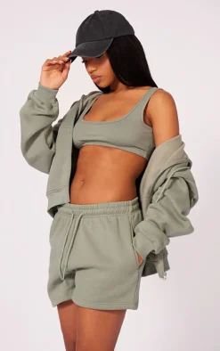 Hot PrettyLittleThing Scoop Neck Jersey Bralet Sage Khaki