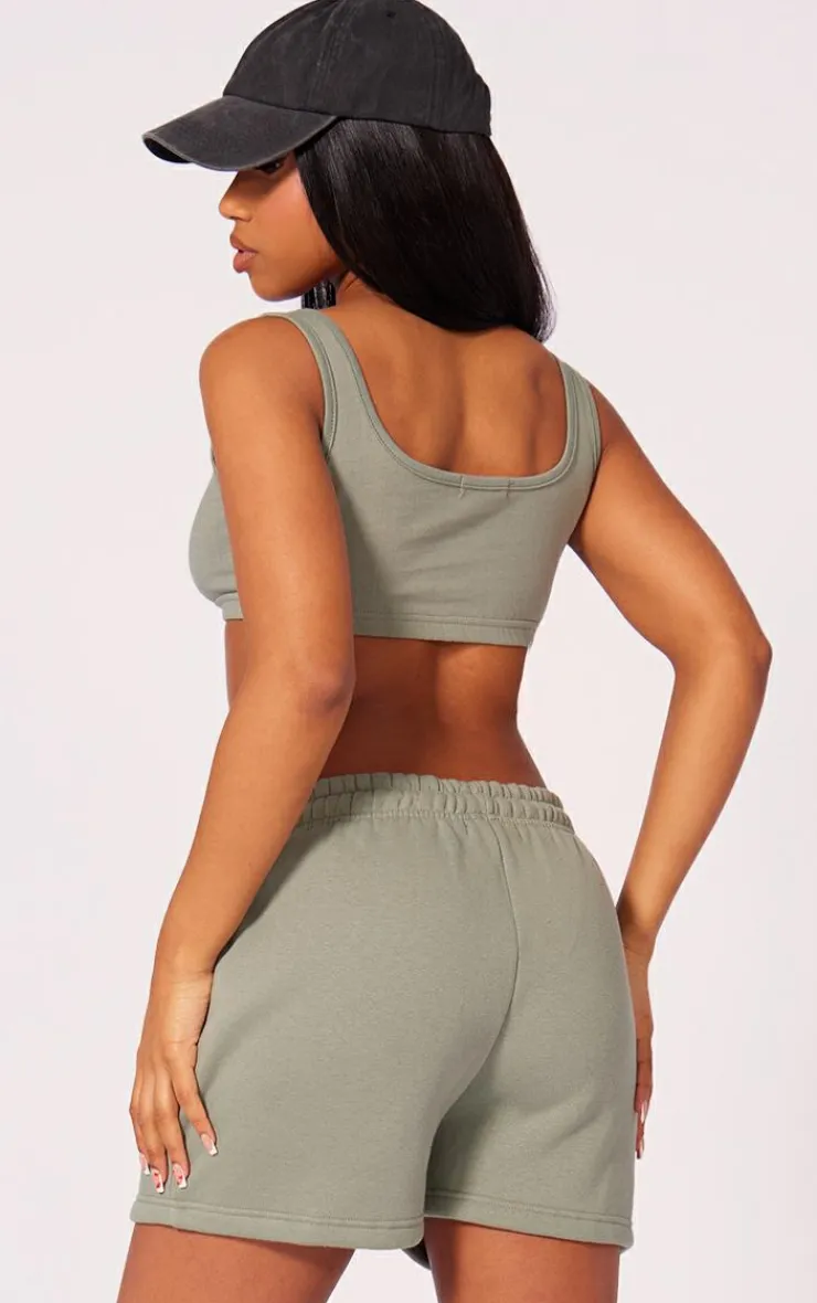Hot PrettyLittleThing Scoop Neck Jersey Bralet Sage Khaki