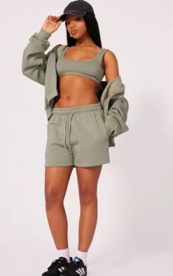 Hot PrettyLittleThing Scoop Neck Jersey Bralet Sage Khaki