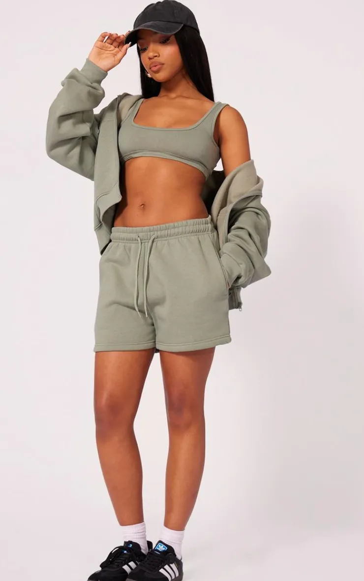 Hot PrettyLittleThing Scoop Neck Jersey Bralet Sage Khaki