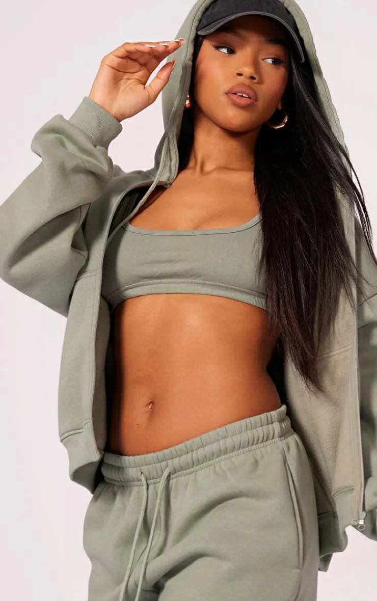 Hot PrettyLittleThing Scoop Neck Jersey Bralet Sage Khaki