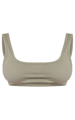 Hot PrettyLittleThing Scoop Neck Jersey Bralet Sage Khaki
