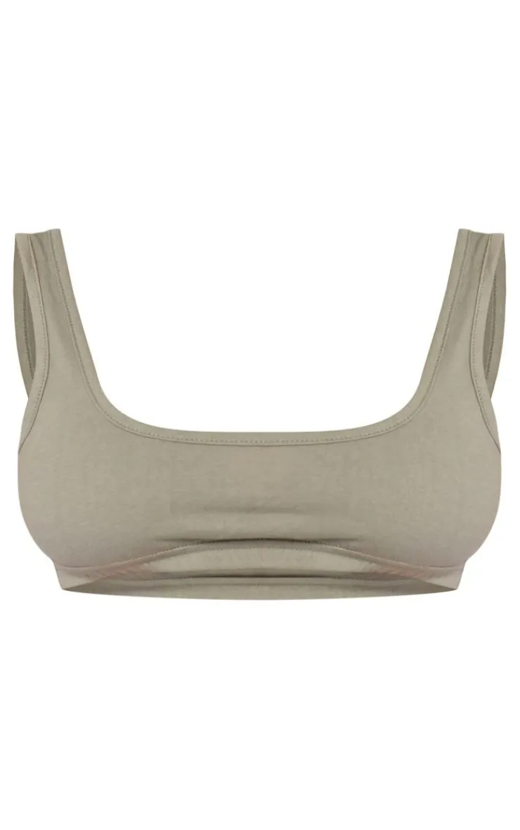 Hot PrettyLittleThing Scoop Neck Jersey Bralet Sage Khaki