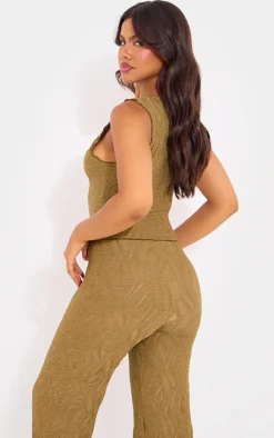 Discount PrettyLittleThing Textured Boatneck Top Sage Khaki