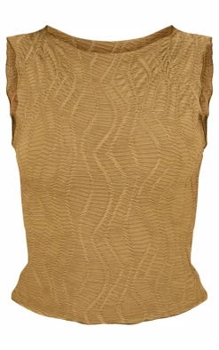 Discount PrettyLittleThing Textured Boatneck Top Sage Khaki