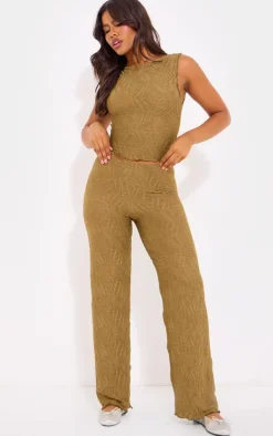 New PrettyLittleThing Textured Straight Leg Pant Sage Khaki