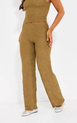New PrettyLittleThing Textured Straight Leg Pant Sage Khaki