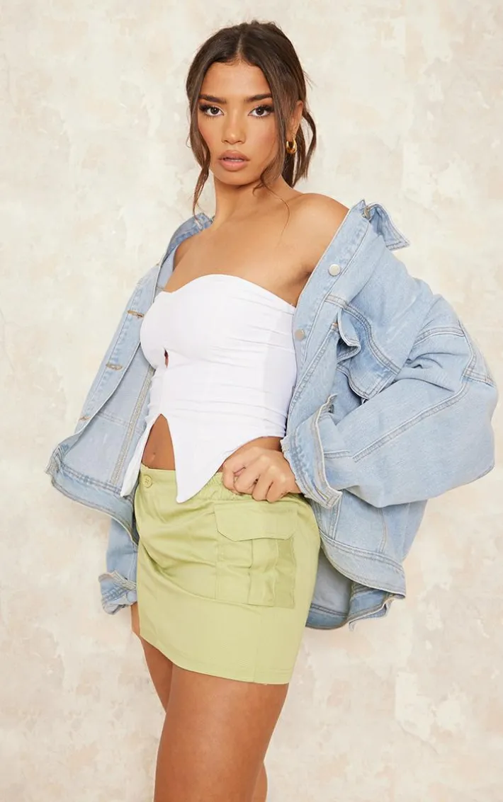 Sage Khaki Twill Pocket Front Micro Mini Cargo Skirt