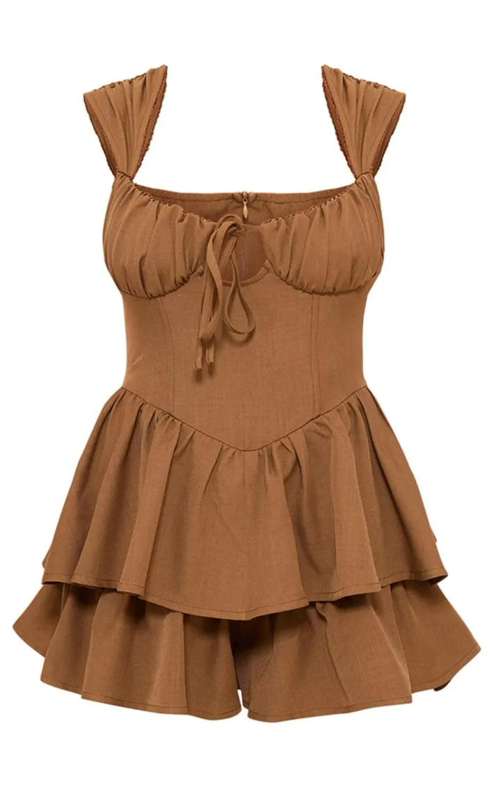 Sage Khaki Twill Tie Front Corset Rara Romper