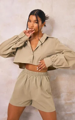 Outlet PrettyLittleThing Woven A Line Shorts Sage Khaki