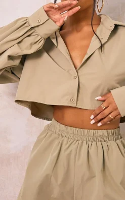 Outlet PrettyLittleThing Woven A Line Shorts Sage Khaki