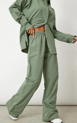Online PrettyLittleThing Woven Oversized Wide Leg Pants Sage Khaki