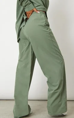 Online PrettyLittleThing Woven Oversized Wide Leg Pants Sage Khaki