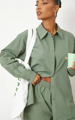 Online PrettyLittleThing Woven Oversized Wide Leg Pants Sage Khaki