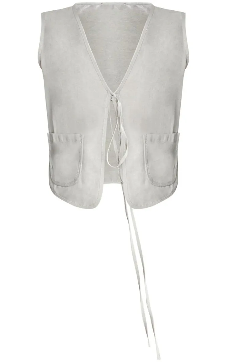 Discount PrettyLittleThing Linen Look Tie Front Vest Sage