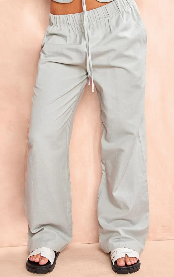 Online PrettyLittleThing Linen Look Wide Leg Pants Sage