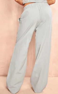 Online PrettyLittleThing Linen Look Wide Leg Pants Sage