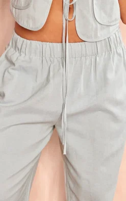 Online PrettyLittleThing Linen Look Wide Leg Pants Sage