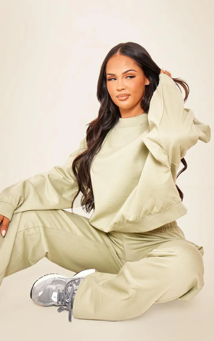 Discount PrettyLittleThing Premium Oversized Boxy Sweat Sage