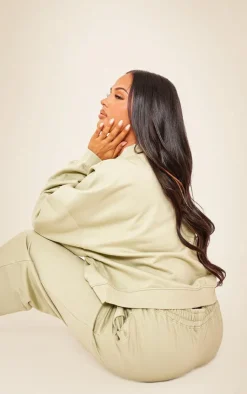 Discount PrettyLittleThing Premium Oversized Boxy Sweat Sage