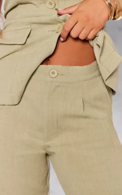 Best PrettyLittleThing Premium Tailored Woven High Waist Wide Leg Pants Sage