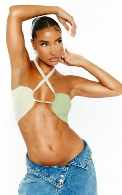 PrettyLittleThing Bralets*Rib Knit Contrast Panel Bandeau Top