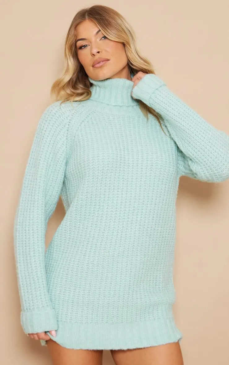 PrettyLittleThing Sweater Dresses*Rolled Neck Super Chunky Knit Sweater Dress