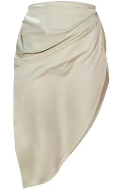 Sage Ruched Side Midi Skirt-PrettyLittleThing