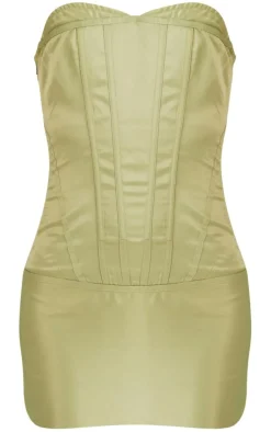 Satin Corset Detail Bodycon Dress-PrettyLittleThing Online