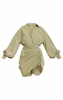 Satin Drape Skirt Oversized Sleeve Shirt Dress-PrettyLittleThing Online