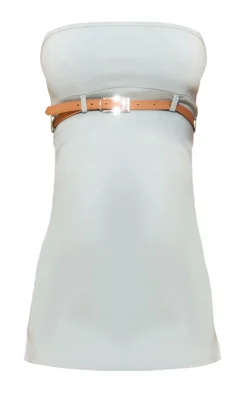Sage Stretch Woven Belt Front Skort Romper